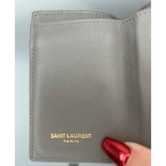 Saint Laurent Paris Tri Fold Wallet Gray Leather YSL Logo Snap Closure#285 - Picture 3 of 6